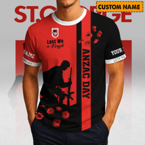Auspiritmerch St Kilda Saints x Australia Anzac Day Lest We Forget T-Shirt Custom Name Gift For Fan