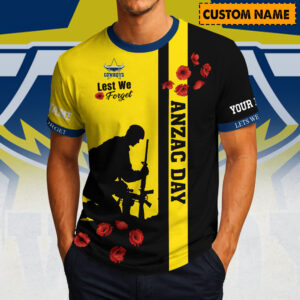 Auspiritmerch North Queensland Cowboys x Australia Anzac Day Lest We Forget T-Shirt Custom Name Gift For Fan