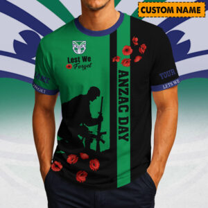 Auspiritmerch New Zealand Warriors x Australia Anzac Day Lest We Forget T-Shirt Custom Name Gift For Fan