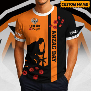 Auspiritmerch Wests Tigers x Australia Anzac Day Lest We Forget T-Shirt Custom Name Gift For Fan