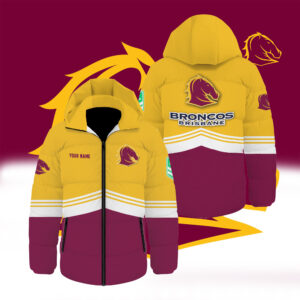 Auspiritmerch Brisbane Broncos Waterproof Thickened Down Jacket Custom Name Gifts For Fan
