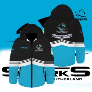 Auspiritmerch Cronulla-Sutherland Sharks Waterproof Thickened Down Jacket Custom Name Gifts For Fan