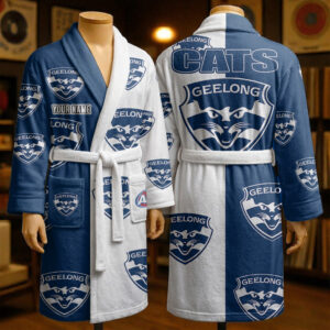 Auspiritmerch Geelong Cats Fleece Bathrobe Custom Name Gift For Fan