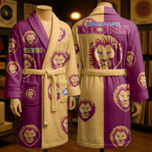 Auspiritmerch Brisbane Lions Fleece Bathrobe Custom Name Gift For Fan