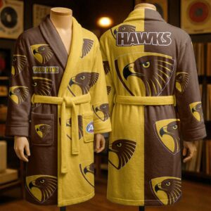 Auspiritmerch Hawthorn Hawks Fleece Bathrobe Custom Name Gift For Fan