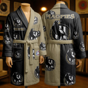 Auspiritmerch Collingwood Magpies Fleece Bathrobe Custom Name Gift For Fan