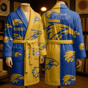 Auspiritmerch West Coast Eagles Fleece Bathrobe Custom Name Gift For Fan