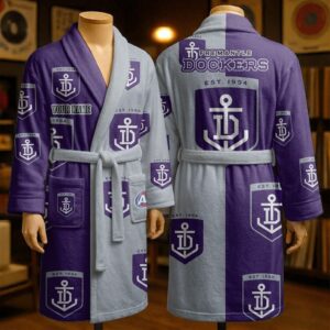 Auspiritmerch Fremantle Dockers Fleece Bathrobe Custom Name Gift For Fan