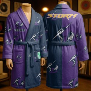 Auspiritmerch Melbourne Storm Fleece Bathrobe Custom Name Gift For Fan