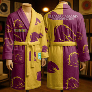 Auspiritmerch Brisbane Broncos Fleece Bathrobe Custom Name Gift For Fan
