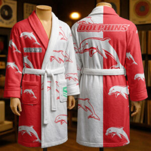 Auspiritmerch Redcliffe Dolphins Fleece Bathrobe Custom Name Gift For Fan