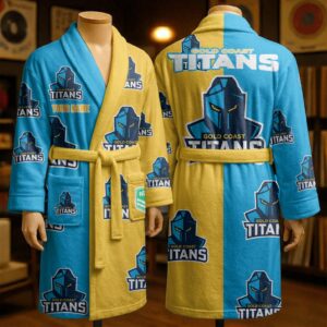 Auspiritmerch Gold Coast Titans Fleece Bathrobe Custom Name Gift For Fan