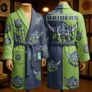 Auspiritmerch Canberra Raiders Fleece Bathrobe Custom Name Gift For Fan