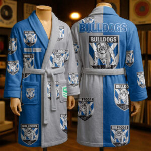 Auspiritmerch Canterbury-Bankstown Bulldogs Fleece Bathrobe Custom Name Gift For Fan