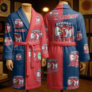 Auspiritmerch Sydney Roosters Fleece Bathrobe Custom Name Gift For Fan