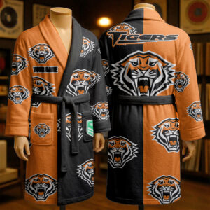Auspiritmerch Wests Tigers Fleece Bathrobe Custom Name Gift For Fan