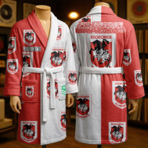 Auspiritmerch St. George Illawarra Dragons Fleece Bathrobe Custom Name Gift For Fan