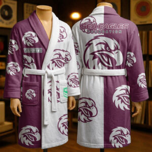 Auspiritmerch Manly Warringah Sea Eagles Fleece Bathrobe Custom Name Gift For Fan