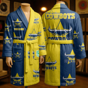 Auspiritmerch North Queensland Cowboys Fleece Bathrobe Custom Name Gift For Fan