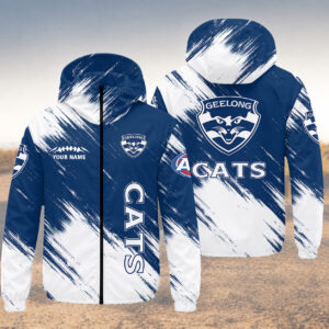 Auspiritmerch Geelong Cats Windbreaker Jacket Custom Name Daily Casual Fashion
