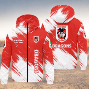 Auspiritmerch St. George Illawarra Dragons Windbreaker Jacket Custom Name Daily Casual Fashion