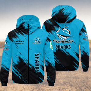 Auspiritmerch Cronulla-Sutherland Sharks Windbreaker Jacket Custom Name Daily Casual Fashion
