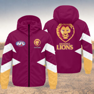 Auspiritmerch Brisbane Lions Windbreaker Jacket Custom Name Daily Casual Fashion