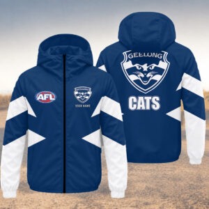 Auspiritmerch Geelong Cats Windbreaker Jacket Custom Name Daily Casual Fashion