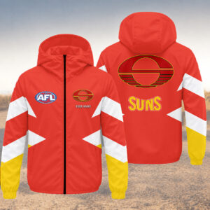 Auspiritmerch Gold Coast Suns Windbreaker Jacket Custom Name Daily Casual Fashion