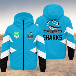 Auspiritmerch Cronulla-Sutherland Sharks Windbreaker Jacket Custom Name Daily Casual Fashion
