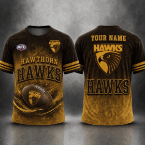 Auspiritmerch Hawthorn Hawks Casual T-Shirt Custom Name Gift For Fan
