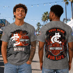 Auspiritmerch Carlton Blues x Harley Davidson T-Shirt Custom Name Gift For Fan