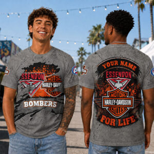 Auspiritmerch Essendon x Harley Davidson T-Shirt Custom Name Gift For Fan