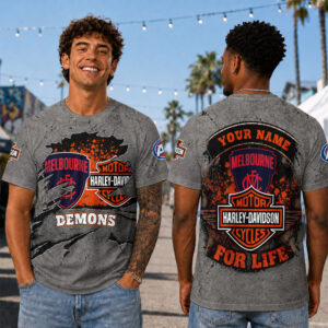 Auspiritmerch Melbourne Demons x Harley Davidson T-Shirt Custom Name Gift For Fan