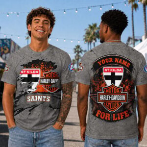 Auspiritmerch St Kilda Saints x Harley Davidson T-Shirt Custom Name Gift For Fan