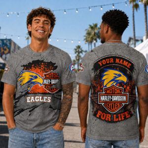 Auspiritmerch West Coast Eagles x Harley Davidson T-Shirt Custom Name Gift For Fan