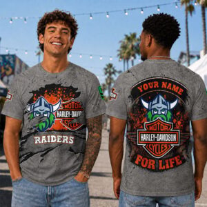Auspiritmerch Canberra Raiders x Harley Davidson T-Shirt Custom Name Gift For Fan