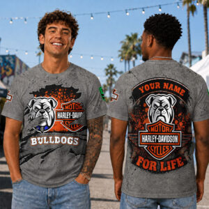 Auspiritmerch Canterbury-Bankstown Bulldogs x Harley Davidson T-Shirt Custom Name Gift For Fan