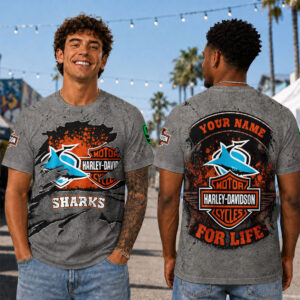 Auspiritmerch Cronulla-Sutherland Sharks x Harley Davidson T-Shirt Custom Name Gift For Fan