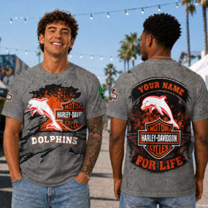 Auspiritmerch Redcliffe Dolphins x Harley Davidson T-Shirt Custom Name Gift For Fan