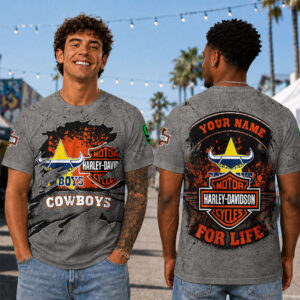 Auspiritmerch North Queensland Cowboys x Harley Davidson T-Shirt Custom Name Gift For Fan
