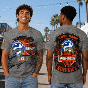 Auspiritmerch Parramatta Eels x Harley Davidson T-Shirt Custom Name Gift For Fan