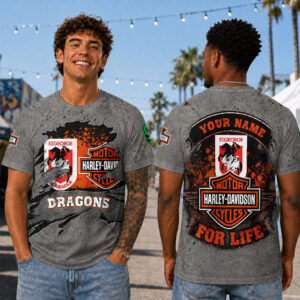 Auspiritmerch St. George Illawarra Dragons x Harley Davidson T-Shirt Custom Name Gift For Fan