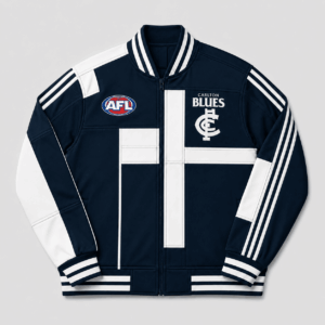 Auspiritmerch Carlton Blues Baseball Jacket Custom Name & Number Gift For Fan