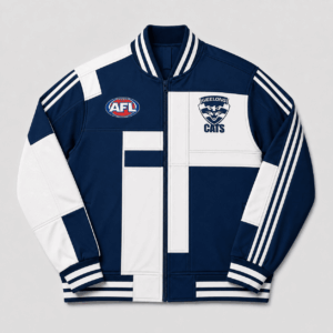 Auspiritmerch Geelong Cats Baseball Jacket Custom Name & Number Gift For Fan