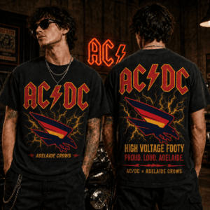 Auspiritmerch Adelaide Crows x ACDC Washed T-Shirt Gift For Fan
