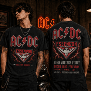 Auspiritmerch Essendon x ACDC Washed T-Shirt Gift For Fan