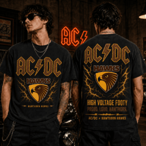 Auspiritmerch Hawthorn Hawks x ACDC Washed T-Shirt Gift For Fan