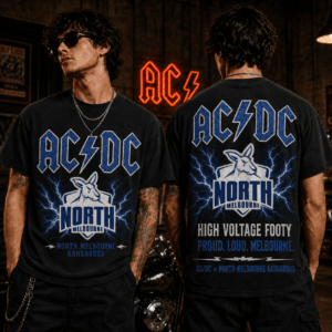 Auspiritmerch North Melbourne x ACDC Washed T-Shirt Gift For Fan