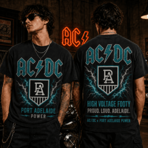 Auspiritmerch Port Adelaide x ACDC Washed T-Shirt Gift For Fan